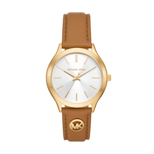 Michael Kors Slim Runway Watch for Women, 38mm Quartz Three Hand Movement with Leather Strap