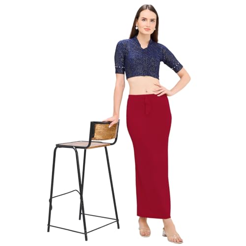 Image of DESI GIRL Satin Shimmer Stretchable Saree Shapewear Petticoat with Drawstring for Women | Mermaid fit Saree Petticoat with Side Slit for Easy Movement | Saree Shaper | Long inskirt