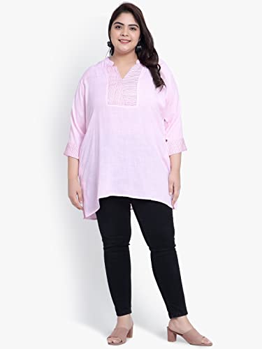 Image of Indietoga Women's Plus Size Embroidered Cotton Linen Tunic Tops (2XL to 10XL)