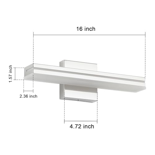 Image of SineRise 16-Inch LED Modern Bathroom Vanity Light Bar, Chrome Modern Acrylic Bathroom Wall Lighting Fixtures Over Mirror (Cool White 6000K)