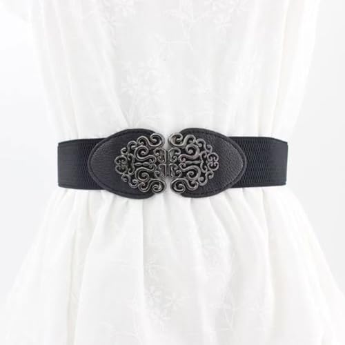 Skirt Slim Fit Decorative Belt Carved Metal Buckle Waist Seal Elastic Belt Versatile Elastic Belt with Adjustable Fit2