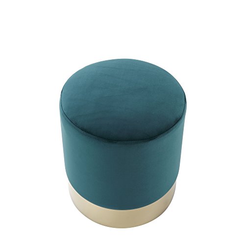 Inspired Home Elsa Green Velvet Round Ottoman - Gold Metal Base | Upholstered | Modern | Contemporary | 1 Pc Only #TOP3