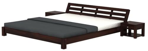 Image of Solid Sheesham Wood Low Height King Size Bed Without Storage | Wooden Double Bed | Low Floor /Lying /Rise /Level /Profile Cot Bed for Bedroom Furniture | Walnut Finish