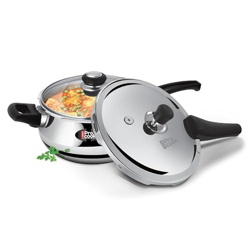 Image of Milton Pro Cook Induction Cookware & Gas Stove Friendly Triply Stainless Steel Curve Pressure Cooker 2.5 Litre With Dual Lid | Outer & Glass Lid | Gasket Release System | ISI Certified | 5Y Warranty