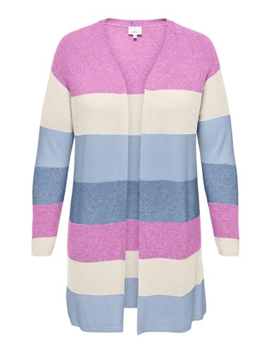 ONLY Carmakoma Caratija L/S Stripe Cardigan Knt, Rosa Fucsia, XL para Mujer