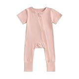Ehfomius Infant Baby Boy Girl Clothes Cotton Solid 2 Way Zipper Footless Jumpsuit Short Sleeve Rompe