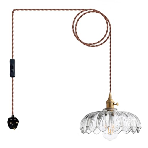 XZHGCEE Plug in Pendant Light Fixtures, Hanging Light Fixture Amber Glass Pendant Light, Pendant Lighting for Kitchen Island, Bedroom, Dining Room, Living Room, E27 No Bulb