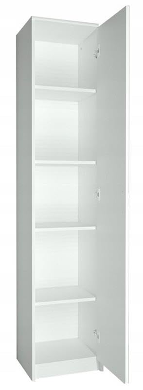 MATKAM Bücherregal Regal R8, B/H/T 39x180x35cm mit Türen, ideal für Büro, Diele Wohnzimmer, Jugend- oder Kinderzimmer, mit verstellbaren Regalböden und satinierte Griffe (Weiß)
