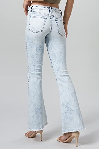 ONESO Womens Flare Jeans Mid Waist Stretchy Ripped Raw Hem Destroyed Jeans for Women Denim Pants2