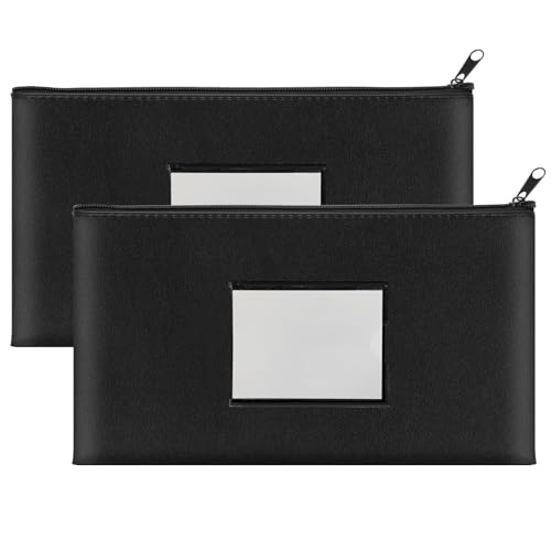 2 Pack Money Bags Zipper, Bank Pouch Label, 11 x 6.1 Inch