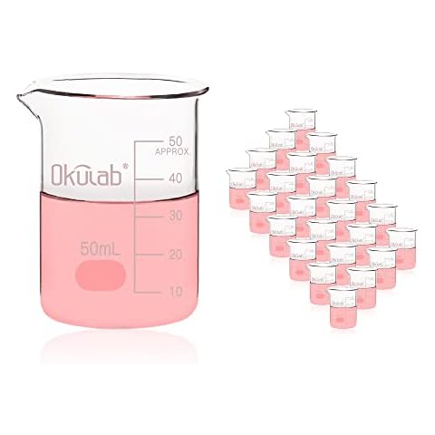 Glass Beakers, 24pcs of Vol.50ml, Low Form, brosilicate 3.3 Glass Material, with spout and Printed Graduation.BKLG50A24 Cover