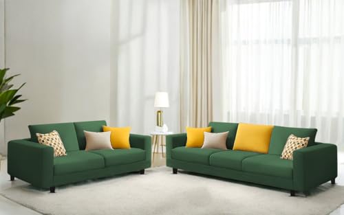 Image of Casaliving Minta 3+2 Seater Sofa Set for Living Room (Green Colour Fabric) Premium Fabric Sofa