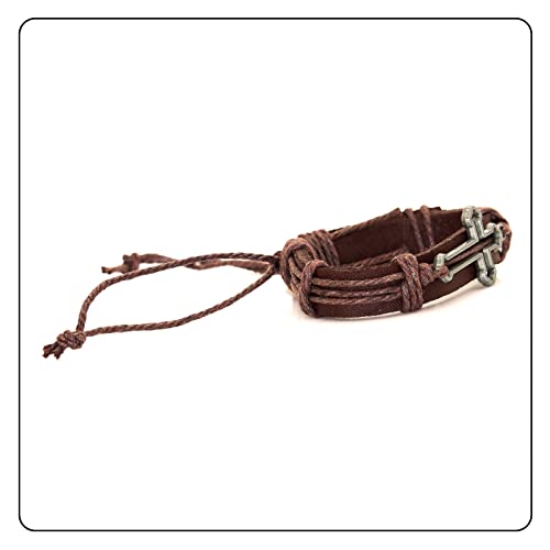 Image of Fashion Cross Tag Bangle Adjustable Leather Cuff Wristband Drawstring Rope Bracelet