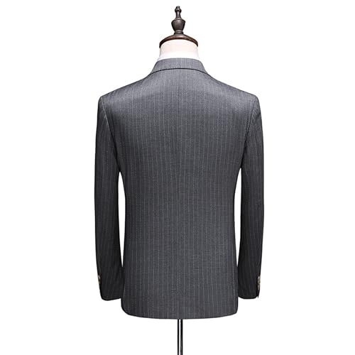 Men's Double Breasted Pinstripe Suit 3 Piece Slim Fit Sport Coat Business Wedding Prom Formal Jacket3