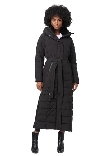 Navahoo Damen Winter Stepp Mantel Wintermantel gesteppt lang warm Kapuze B974 [B974-Teil-Schwarz-Gr.L]