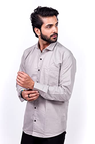 Image of HARPITA Men's Solid Regular Fit Cotton Casual Shirt with Spread Collar & Full Sleeves