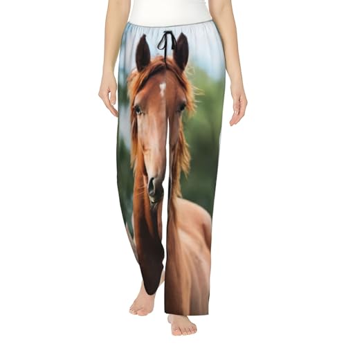 Pantalon de pyjama chevaux pour femme en polyester doux anti-irritation