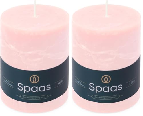 Spaas Bougie Pilier Rustique 80/110 mm 65h - rose clair (Lot de 2)