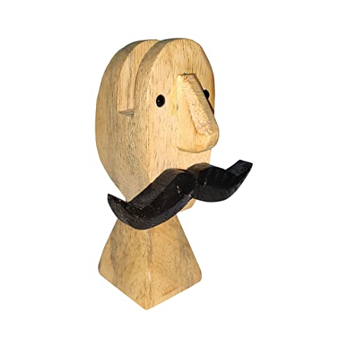 Faccia a mano in legno a forma di viso con baffi