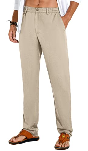 Sailwind Men's Summer Beach Linen Pants Casual Lightweight Elastic Waist Drawstring Loose Pants