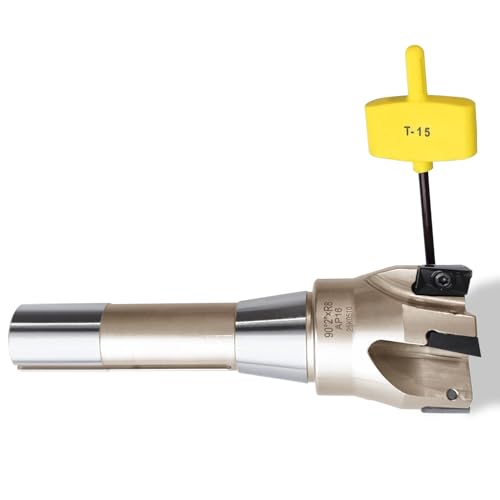 Image of R8 Shank Indexable End Mill 2 inch Diameter 90 Degree High Speed Milling Cutter with 5 Apkt1604 Carbide Inserts (6-1 /8 inch Overall Length)