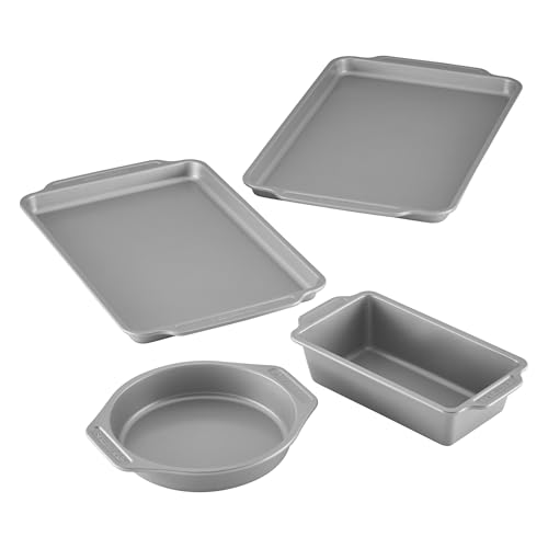 Farberware Steel Nonstick Baking, Includes Cookie, Loaf/Meatloaf, Cake Pan, 4 Piece Non Stick Bakeware Set, Gray