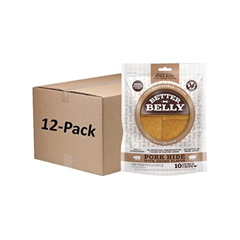 Better Belly Pork Hide Chips with Smoke Flavor, Digestible Pork Hide for Dogs (1 CASE of 12 Individual Packs of 10.0 OZ), (P-94450-1) Cover