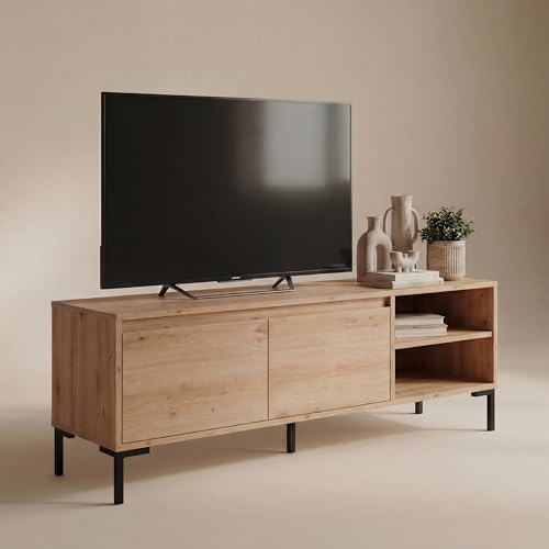 Newroom TV Lowboard Wildeiche Vintage 150x49x40 cm mit 2 Türen und offenem Fach - Fernsehschrank Holz Modern TV Schrank Wohnzimmer