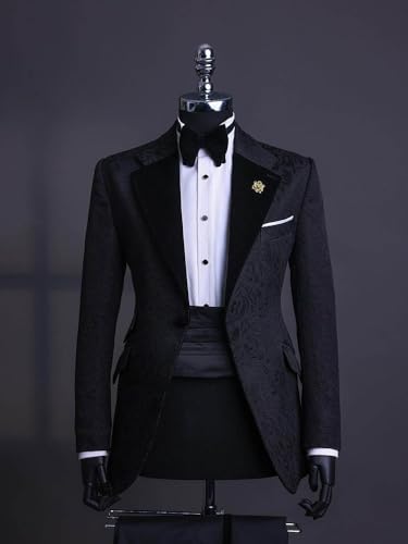 Men's Jacquard Blazer Jacket and Pants 2 Piece Set Suit Peaked Velvet Lapel Wedding Prom Tuxedo Groom Formal Party2