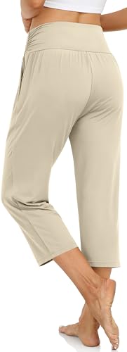 Image of UEU Women's Yoga Capri Pants Loose Soft Drawstring Workout Sweatpants