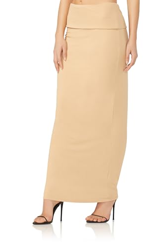 Women's Esin Soft Foldover High Waist Long Maxi Skirt, Praline2