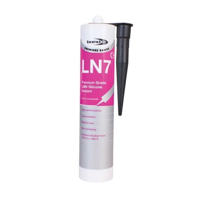 Bond It LN7 Premium Low Modulus Neutral Cure Waterproof Pure LMN Silicone Sealant 100% Pure Silicone Glass Ceramic Metal 310ml (Black)