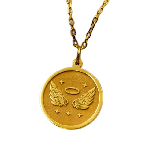 Collier pendentif pièce gravée ailes d'ange le cadeau mixte parfait en or
