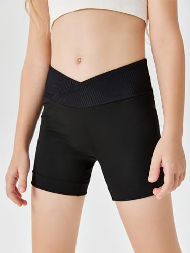 Girls Athletic Shorts Slim Tummy Control V Cross Waist Short Leggings Bike Dance Gymnastics Shorts4