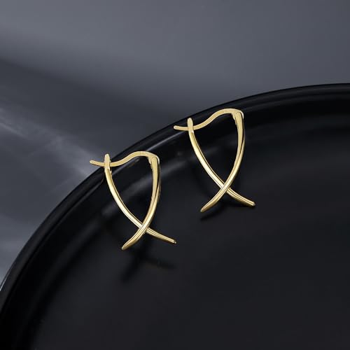 SLUYNZ 925 Sterling Silver X Hoop Earrings for Women Teen Girls Minimalist Hoop Earrings Huggie (B-Gold Plated) by SLUYNZ - Image 4