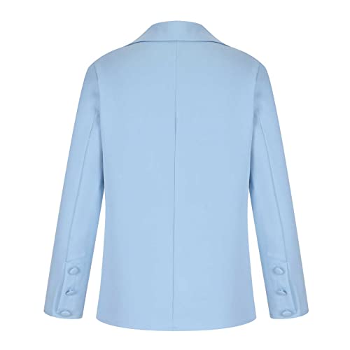 Women's Ol Work Blazer Suit Plain Casual Long Sleeve Fall Coats And Jackets Formal Lapel Button Slim Blazer Outfit Blue #TOP4