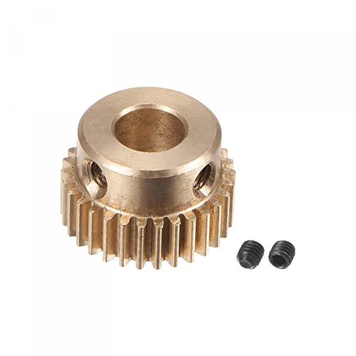 Image of uxcell Pinion Gear Set, Brass Motor Rack Straight Spur Gear with Step, 0.5 Mod 30T 6.35mm Bore 16mm Outer Dia, M3 Set Screws Included