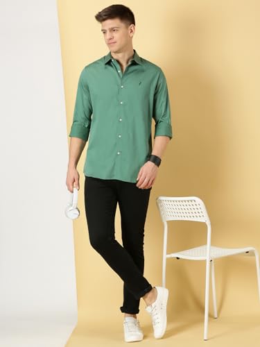 Image of Thomas Scott Men's | Solid | Full Sleeve | Slim Fit | Cotton Blend | Spread Collar | Casual Shirt