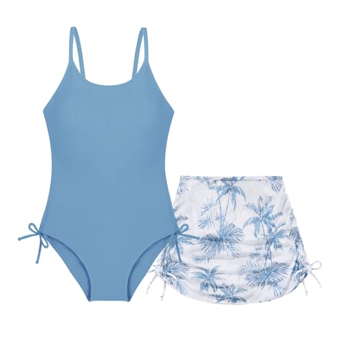 Weixinbuy Girl's One Piece Swimsuits with Mesh Skirt Bathing Suits Swimwear with Cover Up for Girls 9-16 Years