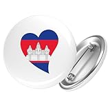 Huuraa Button Kambodscha Flagge Herz 59mm r& mit Sicherheitsnadel Ansteckbutton Geschenkidee
