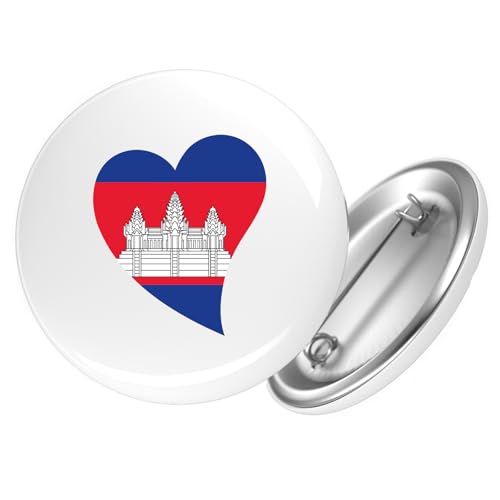 Huuraa Button Kambodscha Flagge Herz 59mm r& mit Sicherheitsnadel Ansteckbutton Geschenkidee