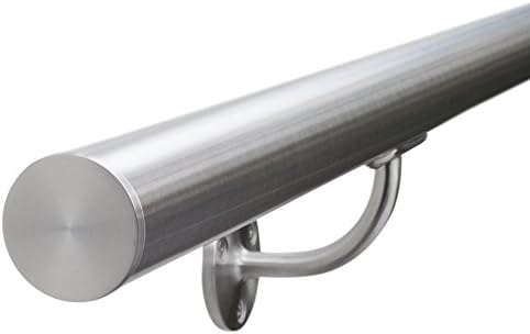 Seagull Balustrades Stainless Steel Handrail for Stairs - Pre-Assembled, 320-Grit Satin Brushed Polished - Select Length - Classic Flat End Caps - Made in UK