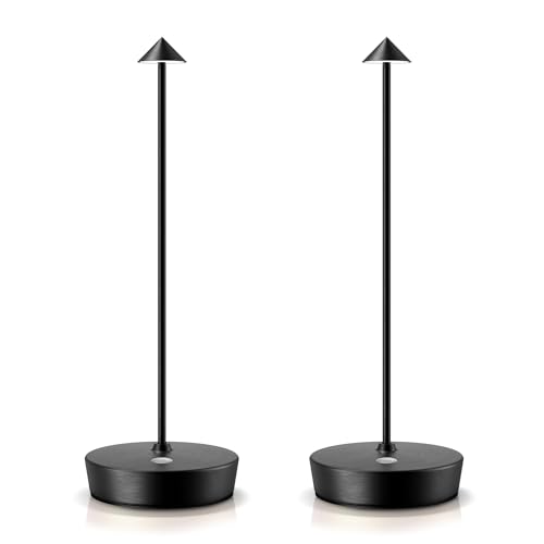 SAKRINGT 2 Pack Cordless Table Lamps Rechargeable, 6000mAh Battery Operated Waterproof Stepless Dimming Modern Portable LED Table Light for Restaurant Dining Patio Outdoor