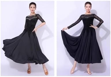 Abito Da Ballo Donna In Pizzo Con Maniche Lunghe - Per Valzer, Tango, Rumba - Gonna Ampia 360&deg;