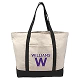 Campus Lab Williams College Primary Logo Canvas Tote Bag With External Pocket, Reusable Shoulder Bag for Shopping, Beach, Black