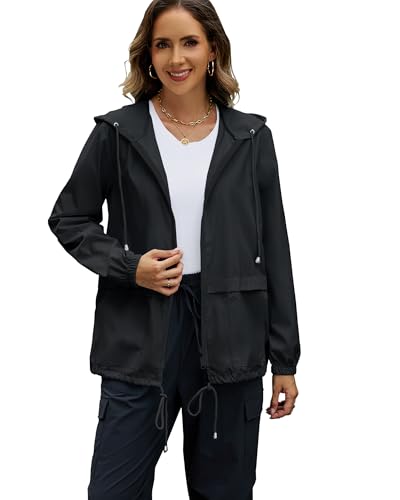 POGTMM Women Raincoats Lightweight Waterproof Packable Rain Jackets Active Outdoor Hooded Windbreaker Jakcet2