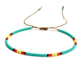 Turquoise Beaded Anklet for Women, Boho Bohemian Hippie Colorful Beach Summer Waterproof Anklet for Women and Girls, Native American Style, Handmade by Tribes (S-M (adjustable))