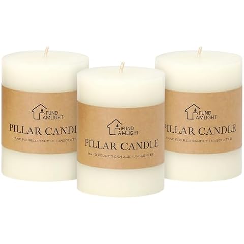 FUND AMLIGHT 3x4 Inch White Pillar Candles Set of 3 Cover