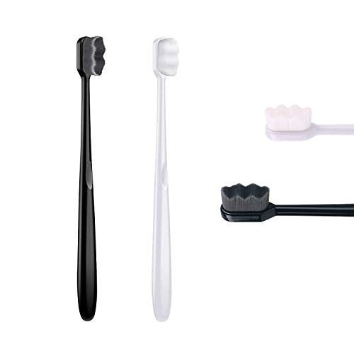 EasyHonor Extra Soft Toothbrush for Sensitive Gums, Micro Fur Manual Toothbrush with 20000 Soft Floss Bristle, Protect Fragile Gums (Black+White)