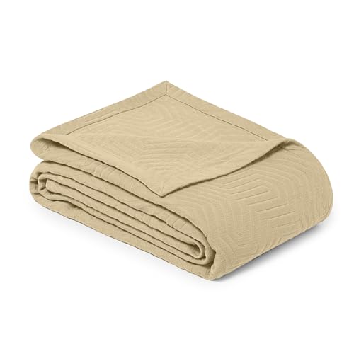Threadmill Luxury Cotton Blankets for King Size Bed | All-Season Cozy 100% Cotton Blanket | Aster Jacquard Soft & Lightweight Coverlet fits California King Size Bed, 104x92 | Beige
